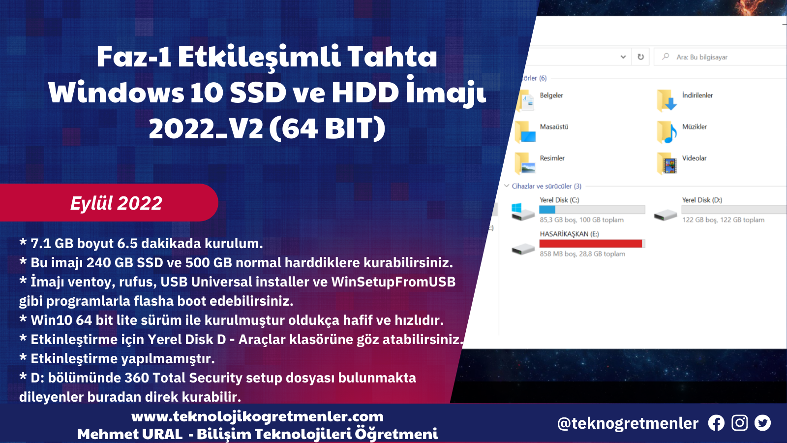 Faz-1 Etkileşimli Tahta Windows 10 SSD ve HDD İmajı 2022_V2 (64 BIT) – Eylül 2022